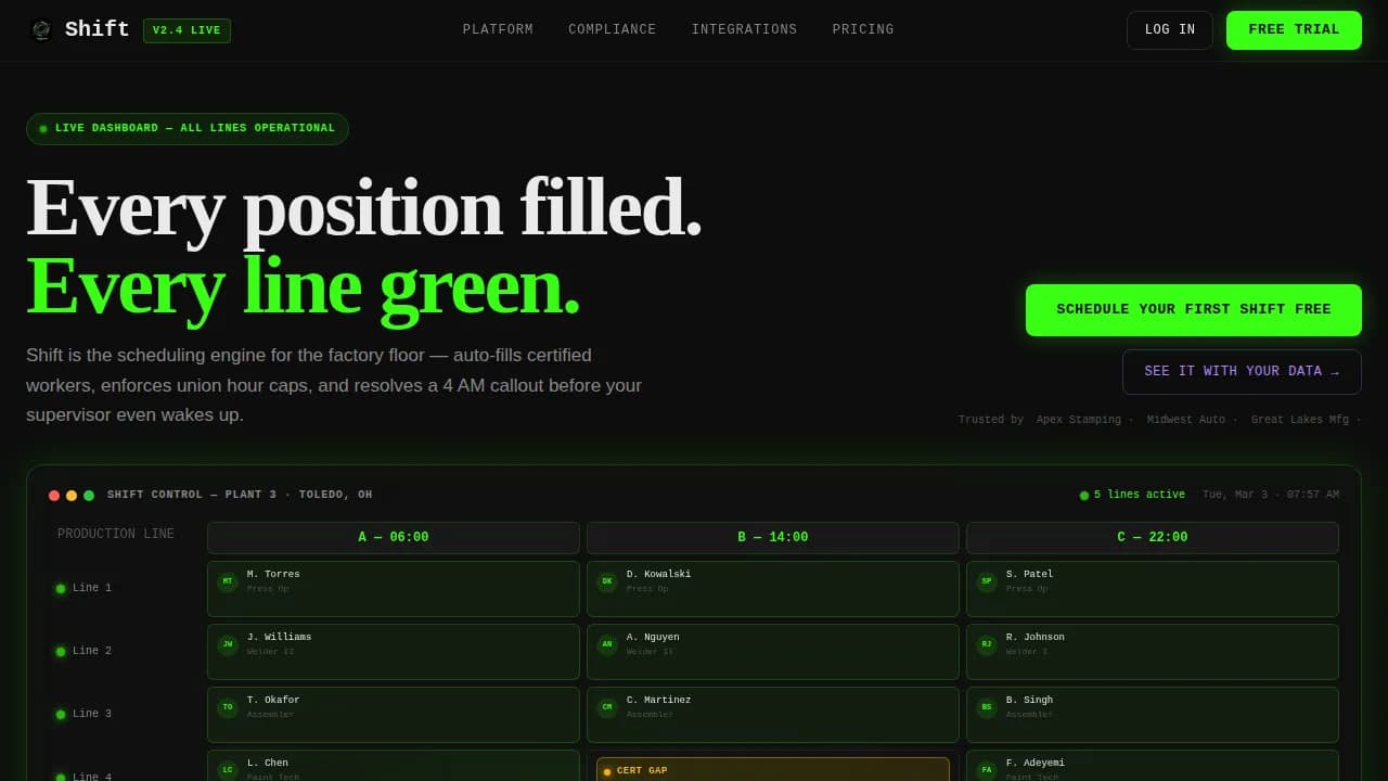 Schedule — Intelligent Production Management Landing Page Template