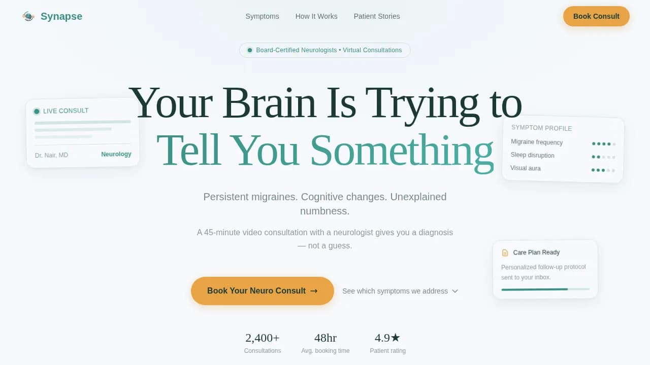 Neuron — Expert Virtual Neurology Landing Page Template