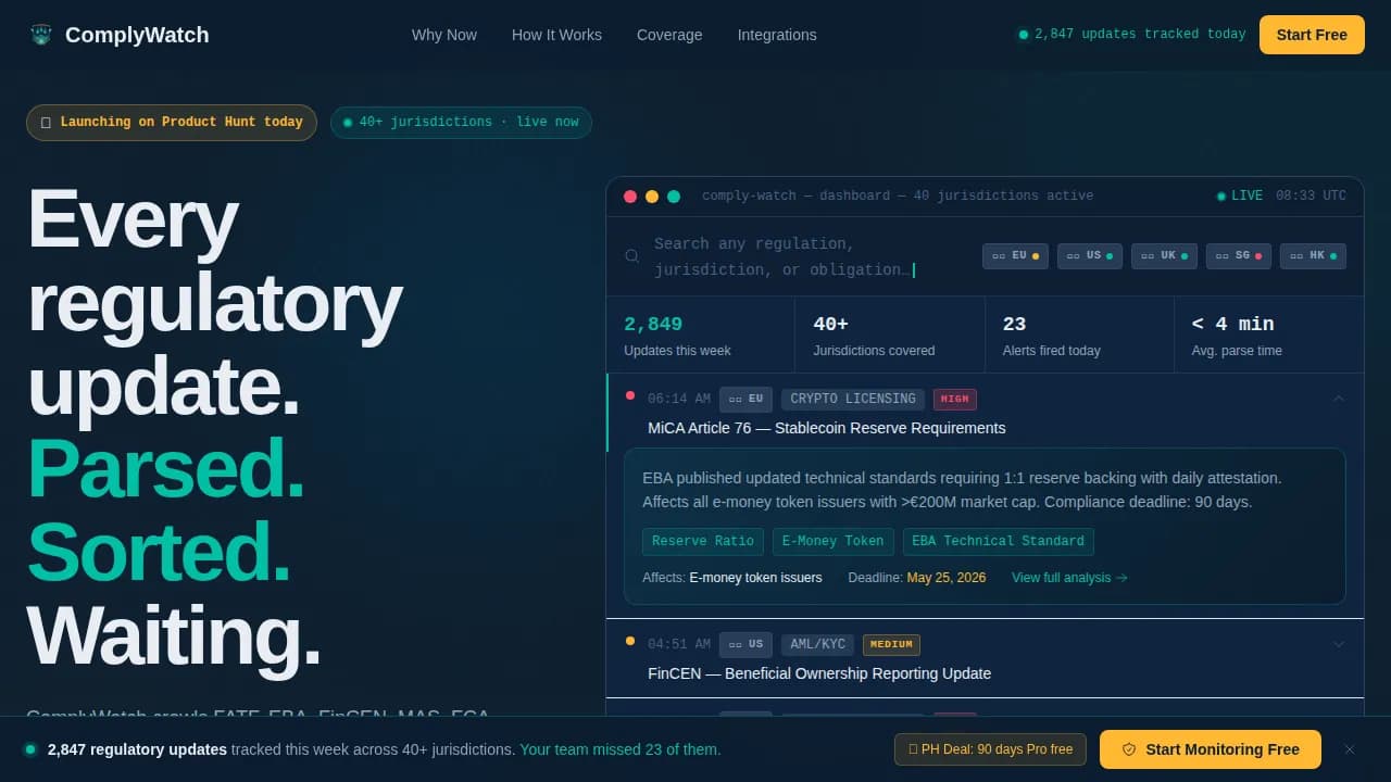 Comply - Regulatory Intelligence Dashboard Landing Page Template