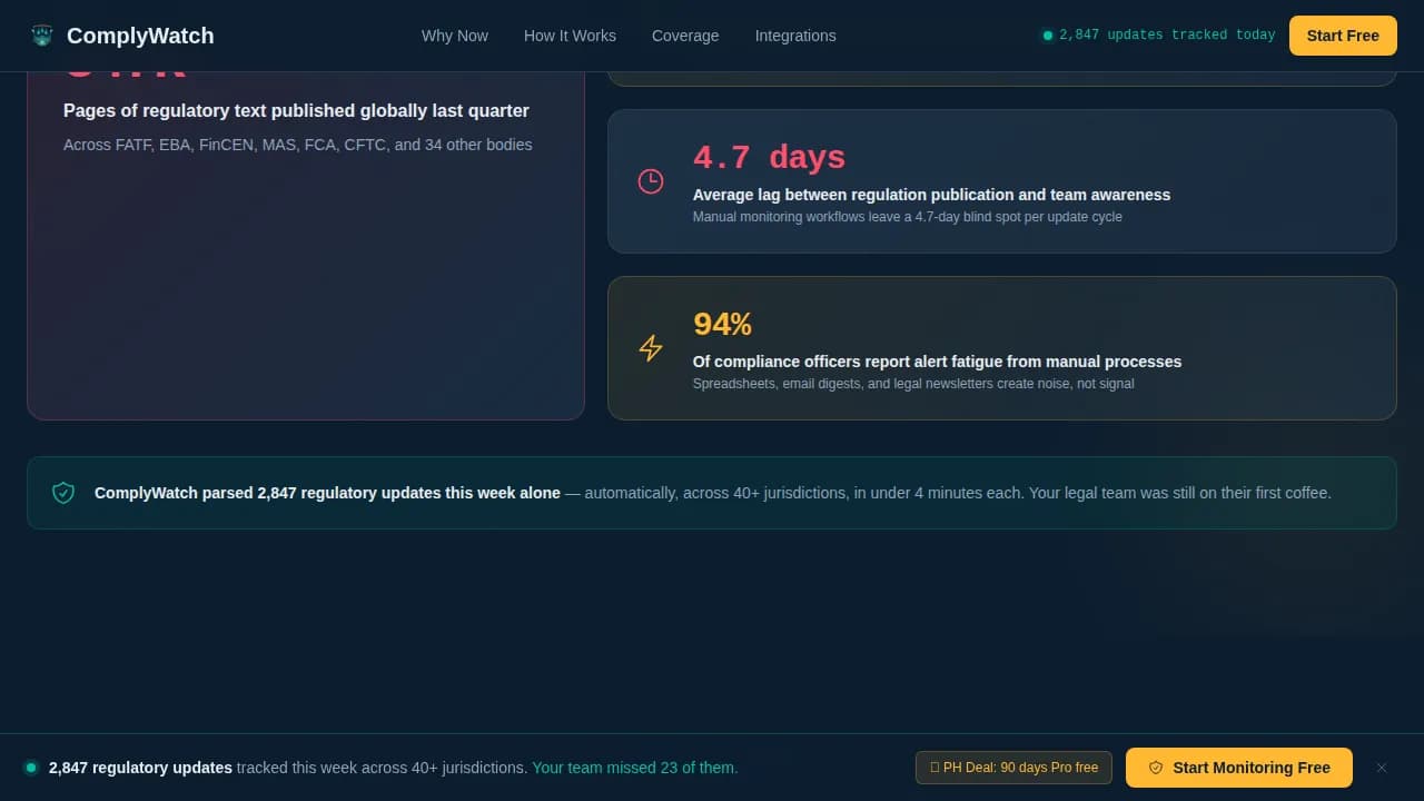 Comply - Regulatory Intelligence Dashboard Landing Page Template