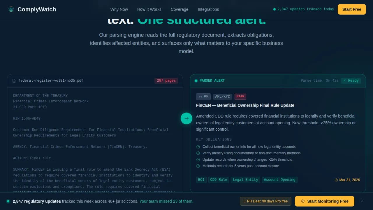 Comply - Regulatory Intelligence Dashboard Landing Page Template