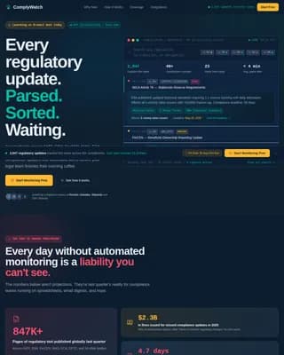 Comply - Regulatory Intelligence Dashboard Landing Page Template