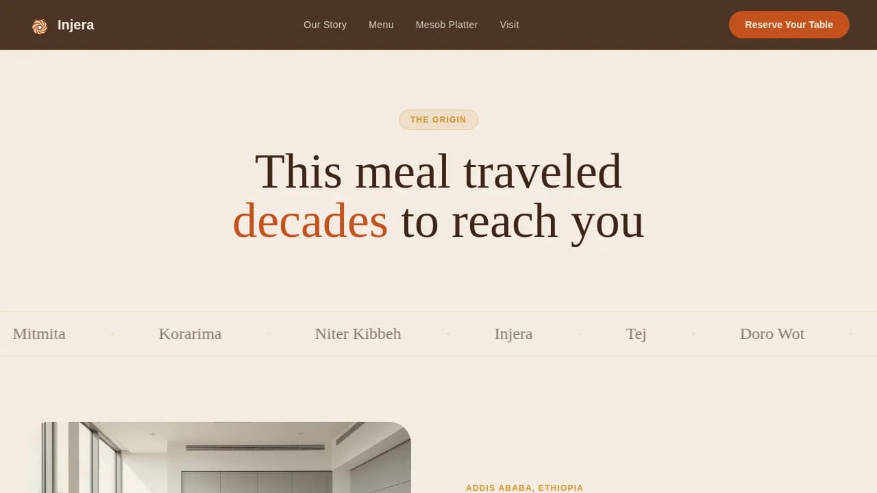 Flame — Authentic Ethiopian Dining Landing Page Template