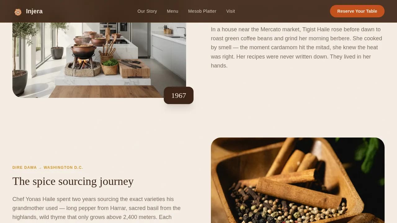 Flame — Authentic Ethiopian Dining Landing Page Template
