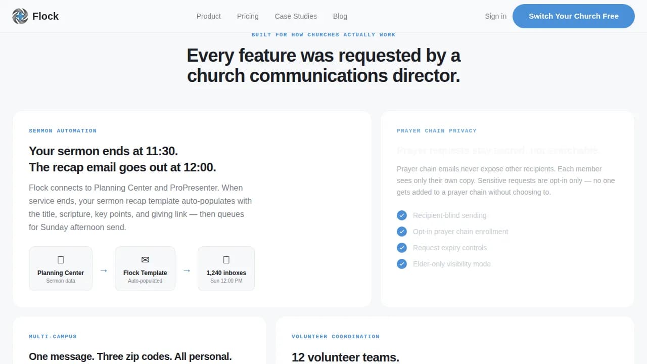 Flock — Smart Congregation Marketing Landing Page Template