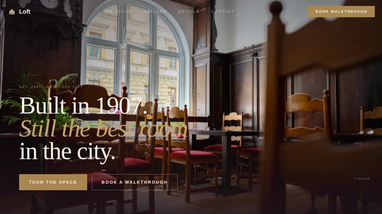 Loft — Immersive Warehouse Venue Landing Page Template
