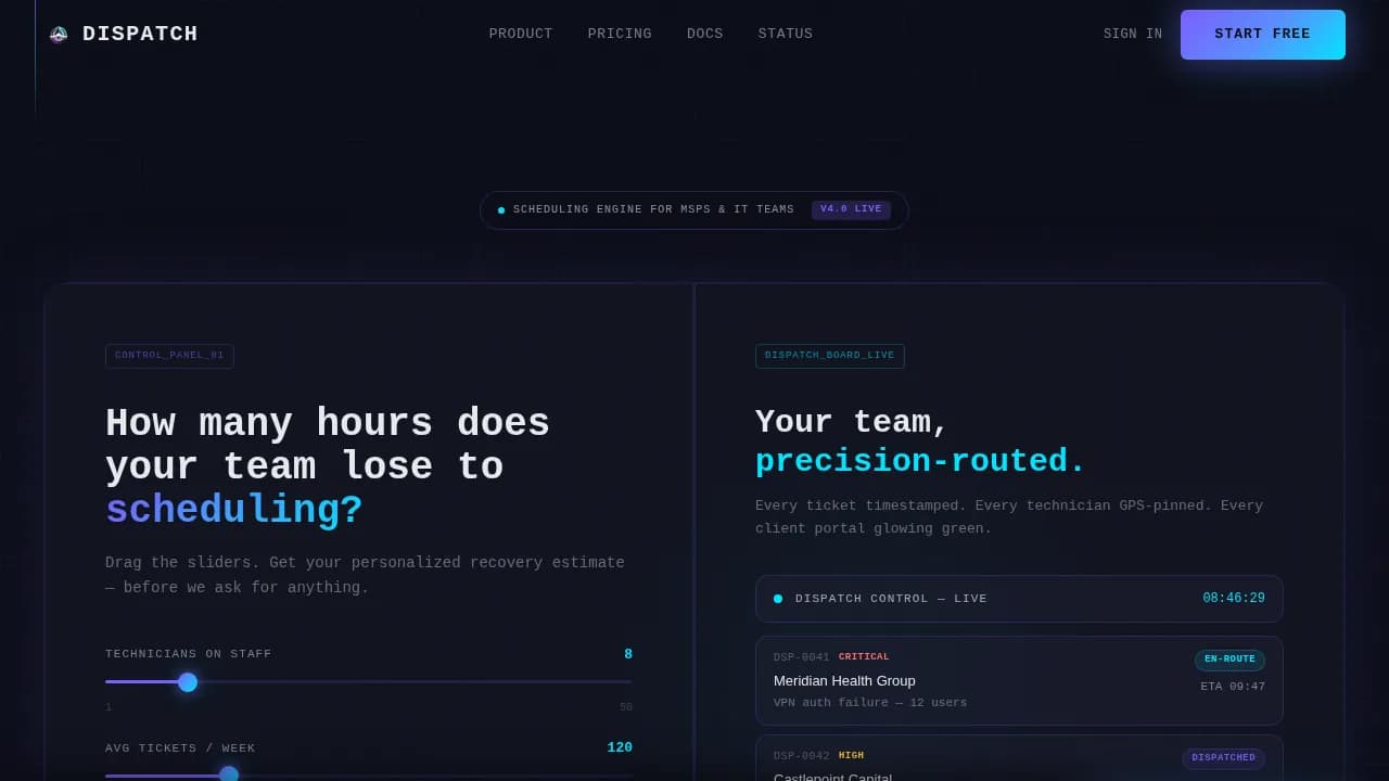 Dispatch - Precision IT Scheduling Landing Page Template