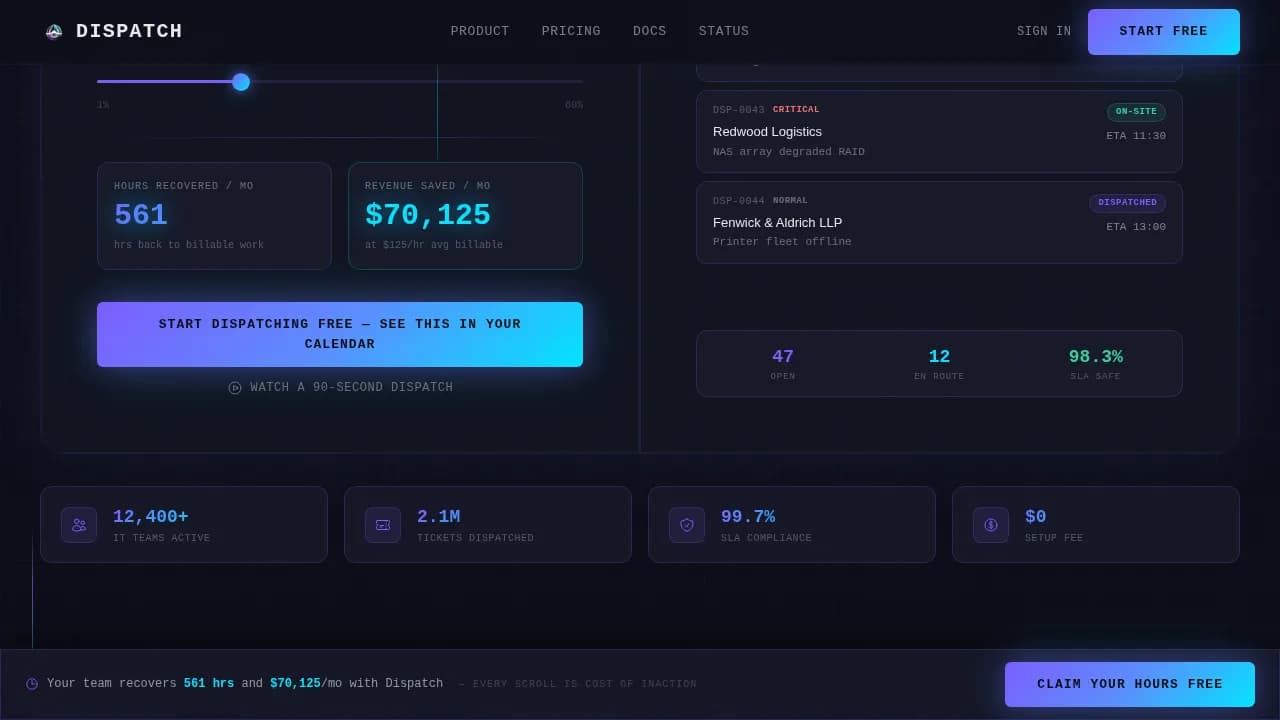 Dispatch - Precision IT Scheduling Landing Page Template