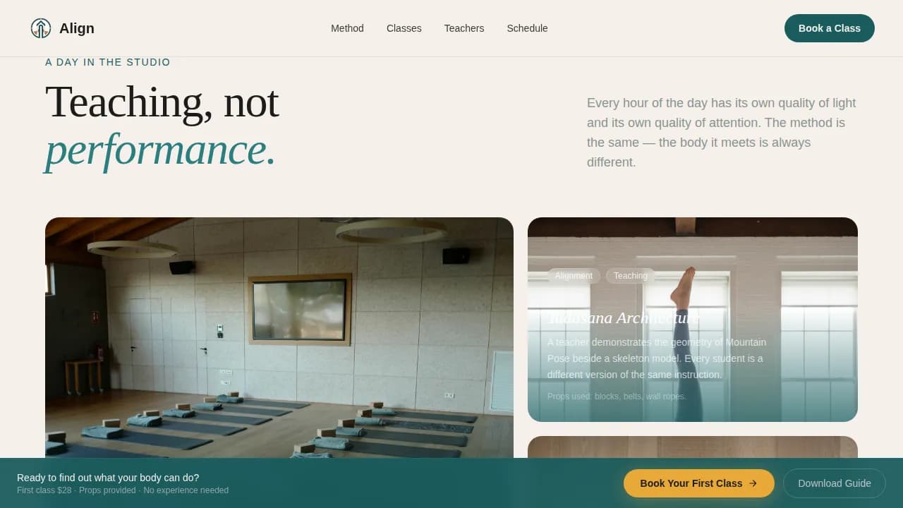 Align — Expert Yoga Studio Booking Landing Page Template