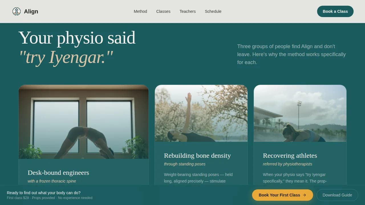Align — Expert Yoga Studio Booking Landing Page Template