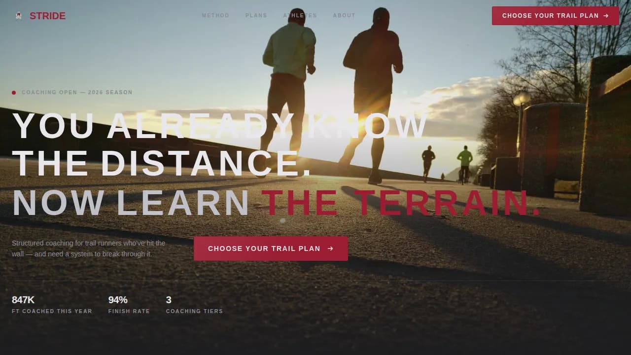 Stride — Advanced Trail Running Coaching Landing Page Template