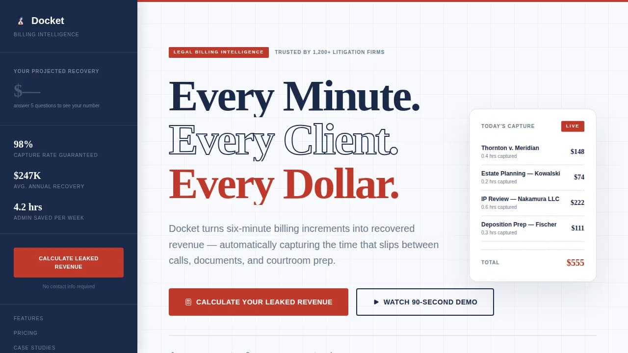 Docket — Authority Legal Billing Landing Page Template