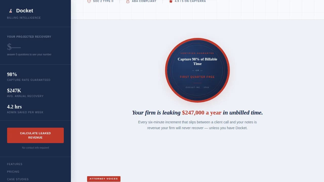 Docket — Authority Legal Billing Landing Page Template