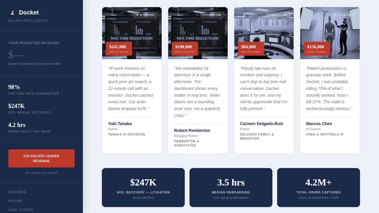 Docket — Authority Legal Billing Landing Page Template