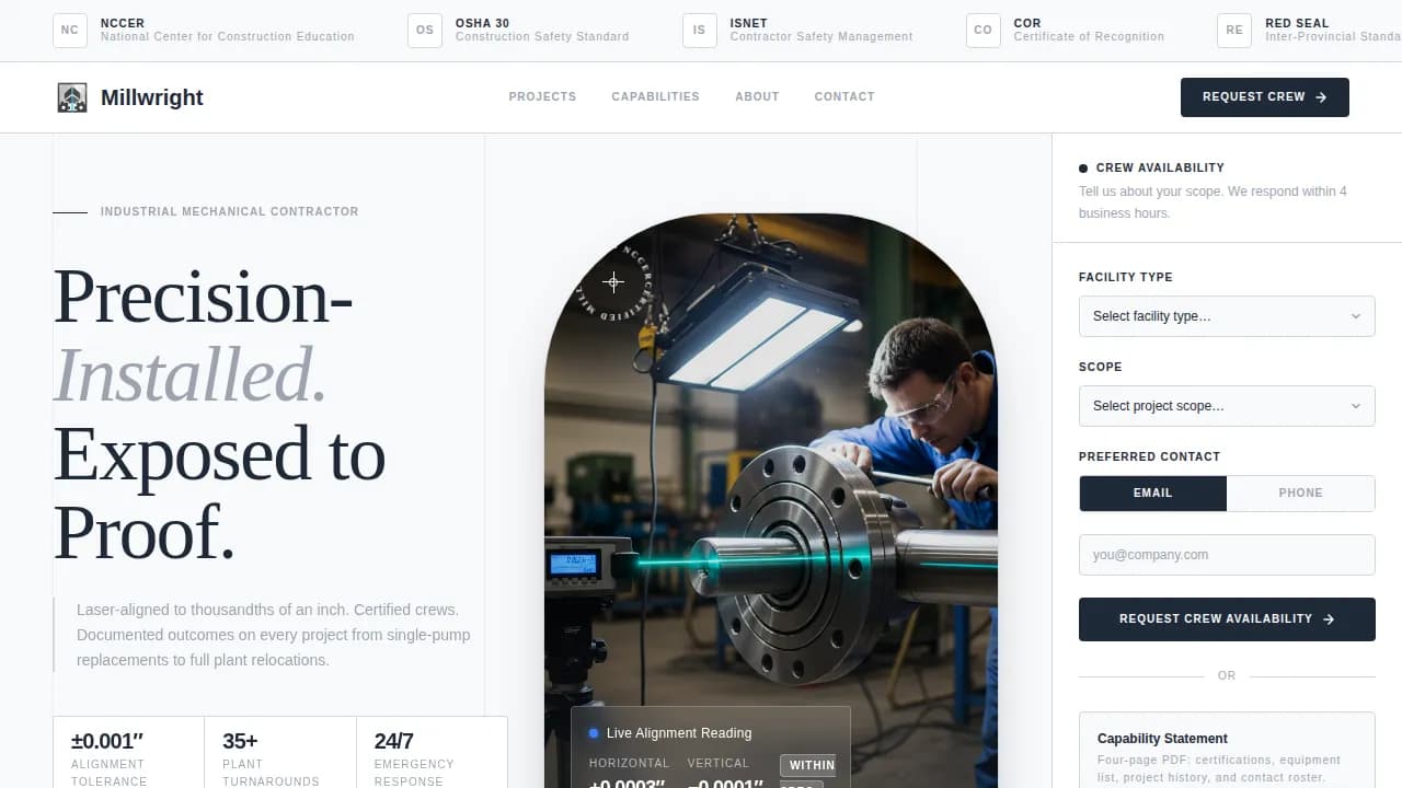 Millwright - Precision Industrial Portfolio Landing Page Template