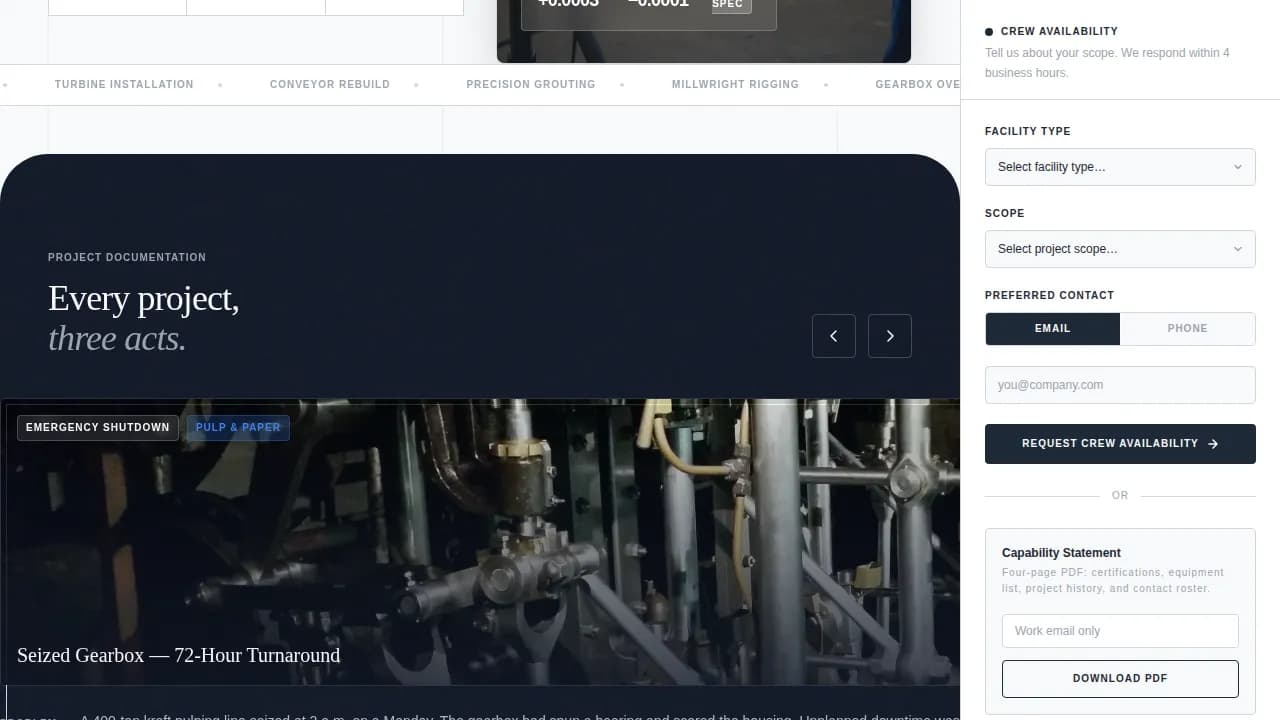 Millwright - Precision Industrial Portfolio Landing Page Template