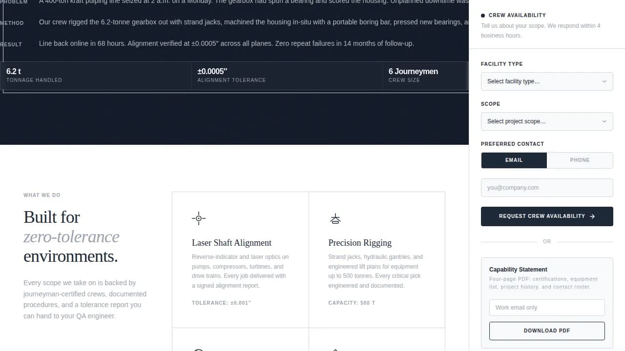 Millwright - Precision Industrial Portfolio Landing Page Template