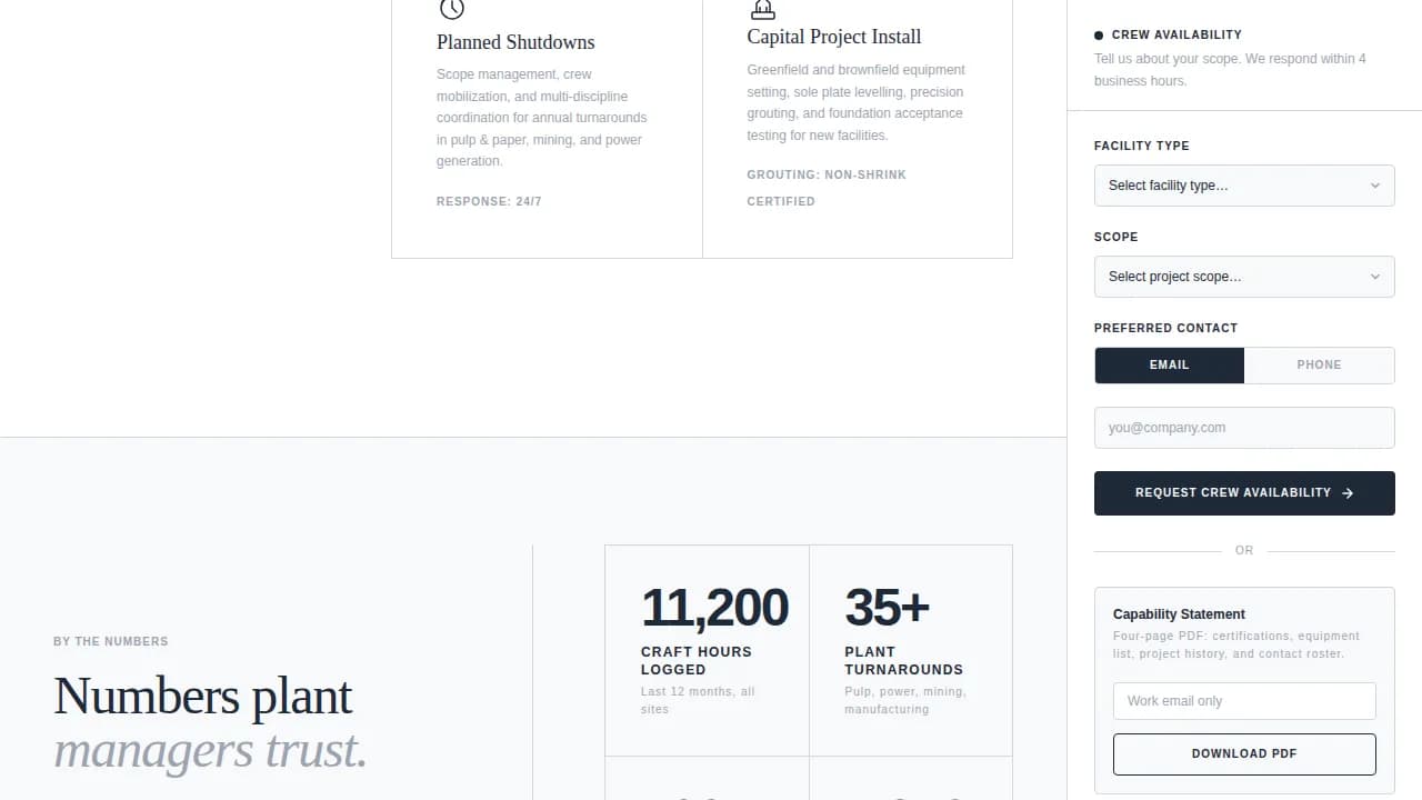 Millwright - Precision Industrial Portfolio Landing Page Template