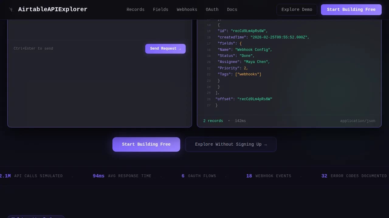 Airtable — Dynamic API Reference Landing Page Template
