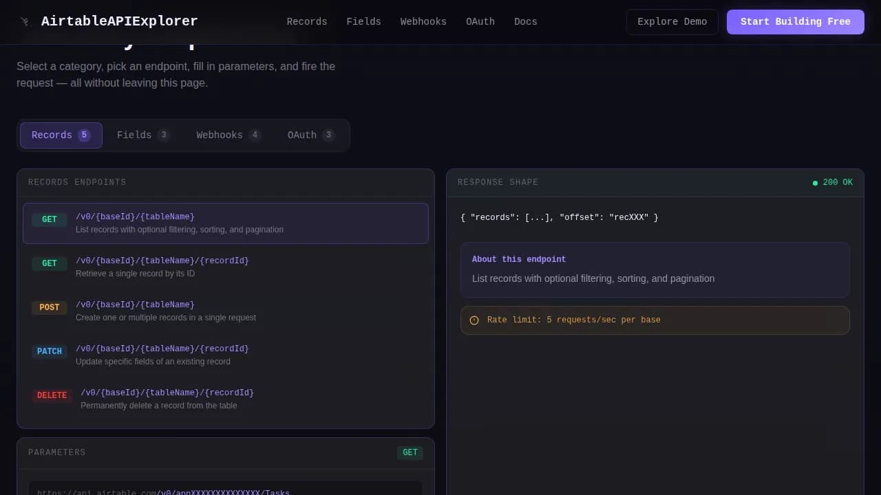 Airtable — Dynamic API Reference Landing Page Template