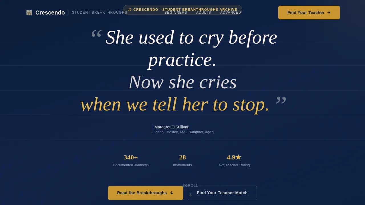 Crescendo — Transformative Music Teacher Landing Page Template