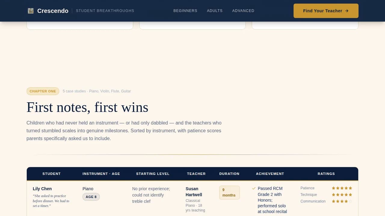 Crescendo — Transformative Music Teacher Landing Page Template