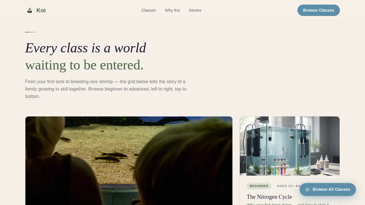 Koi — Trusted Aquarium Training Landing Page Template