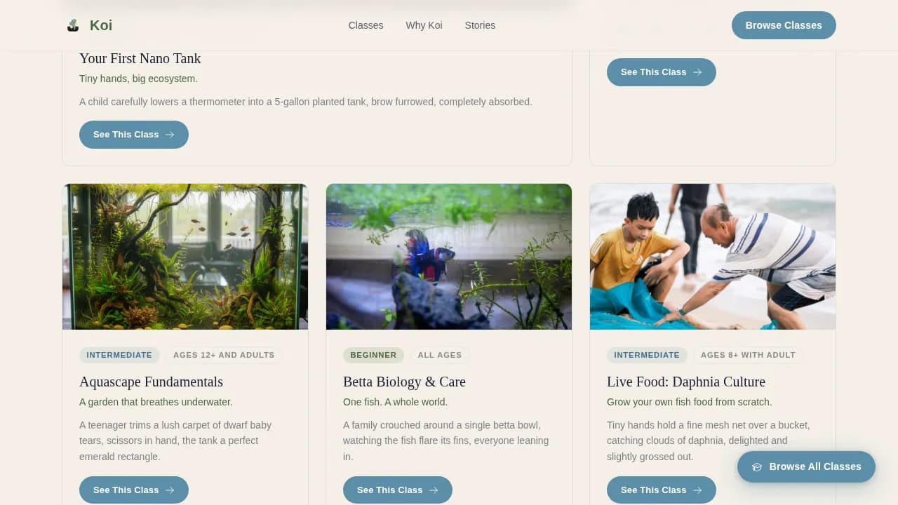 Koi — Trusted Aquarium Training Landing Page Template
