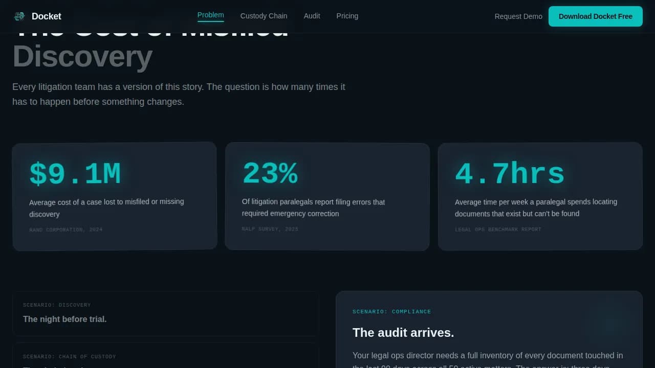 Docket — Secure Legal Inventory Landing Page Template