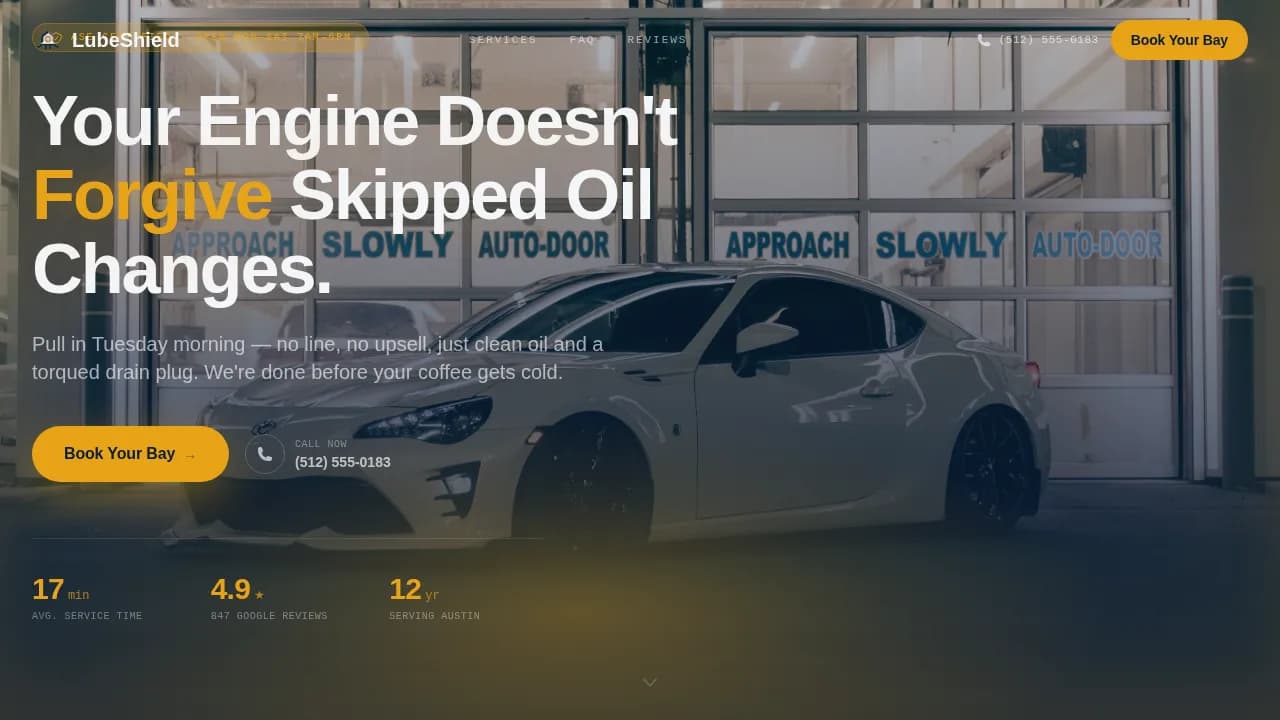 Lubeshield — Instant Oil Change Booking Landing Page Template