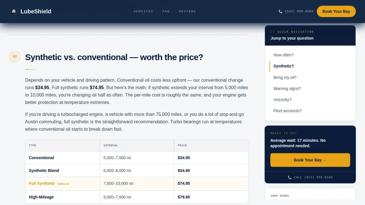 Lubeshield — Instant Oil Change Booking Landing Page Template