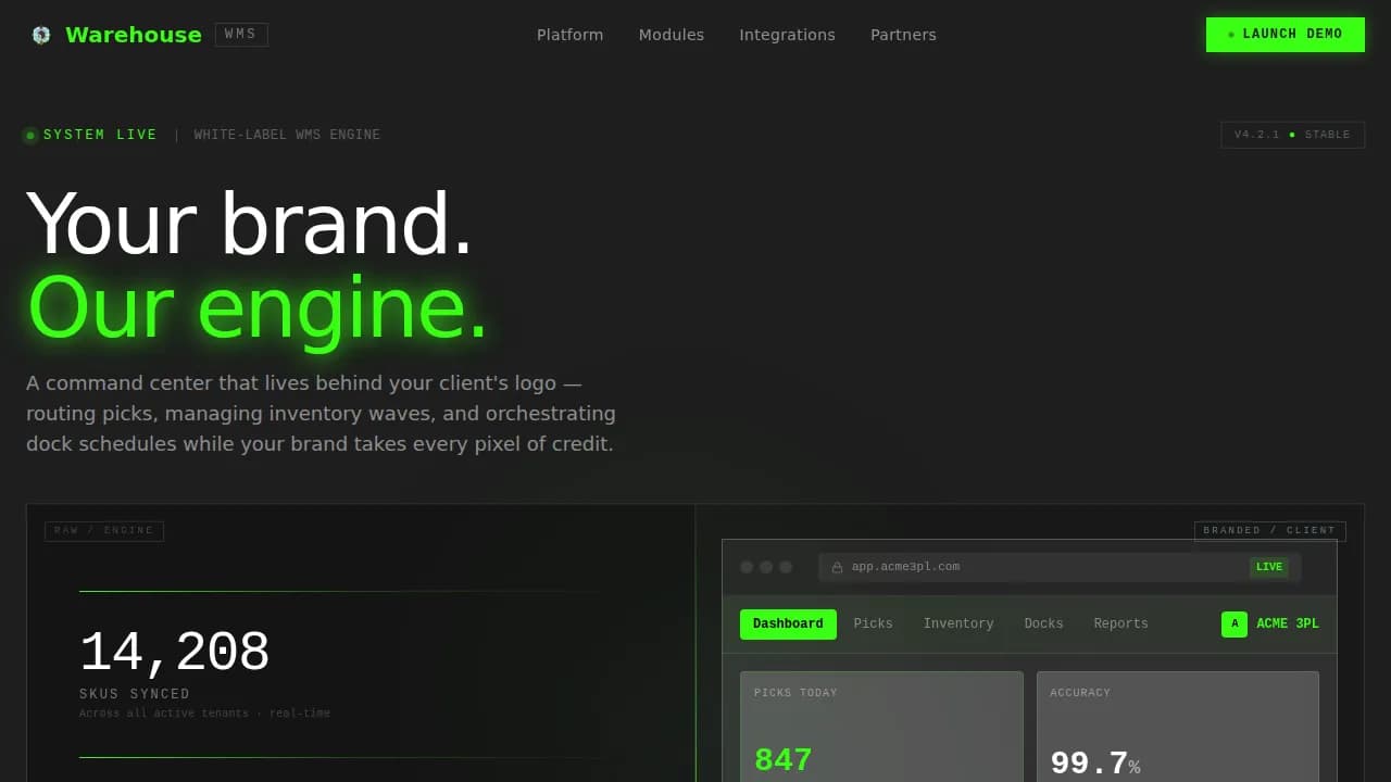 Warehouse - Bold Brutalist White-Label WMS Landing Page Template