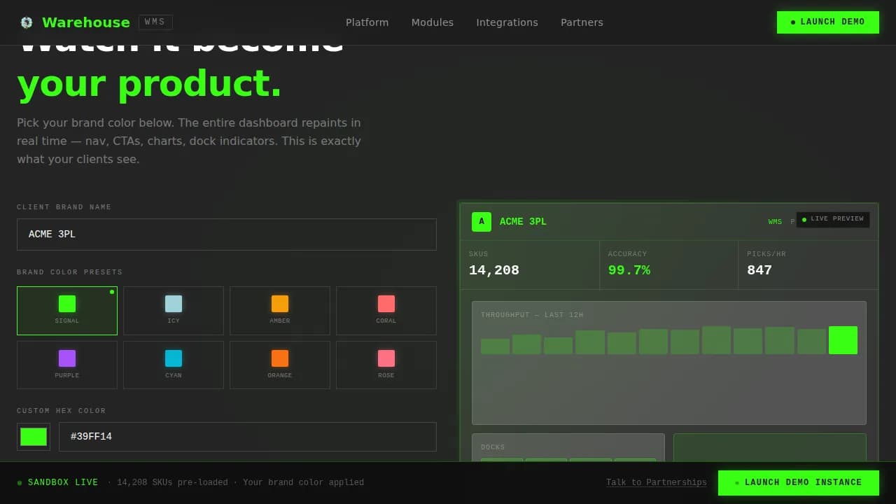 Warehouse - Bold Brutalist White-Label WMS Landing Page Template