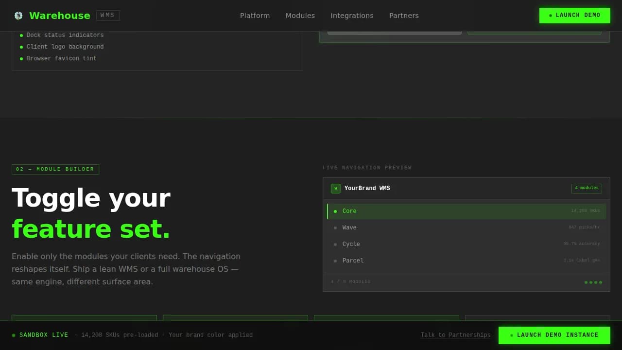 Warehouse - Bold Brutalist White-Label WMS Landing Page Template