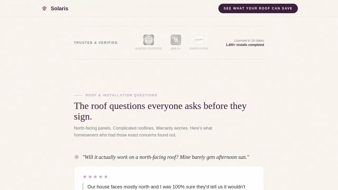 Solaris — Expert Solar Installation Landing Page Template