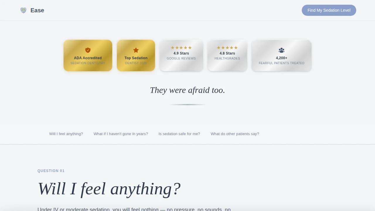Ease - Sedation Dentistry Testimonial Landing Page Template