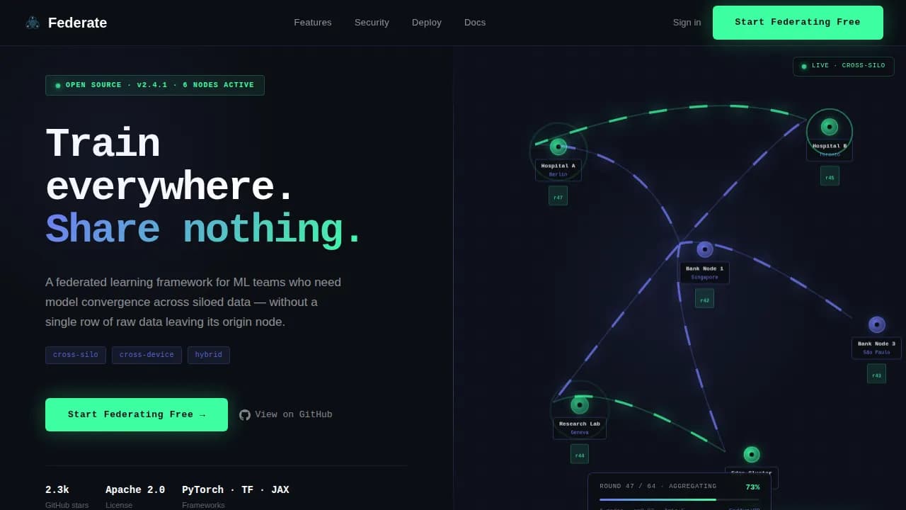 Federate — Secure ML Platform Landing Page Template