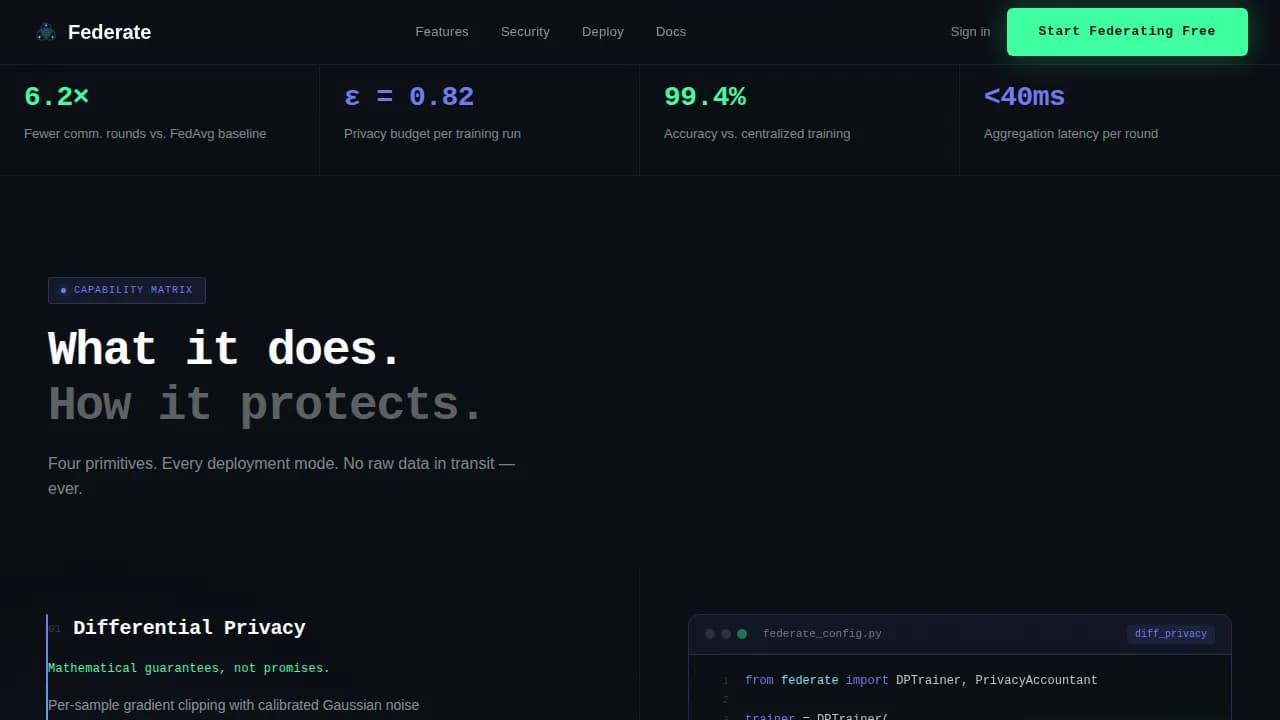 Federate — Secure ML Platform Landing Page Template