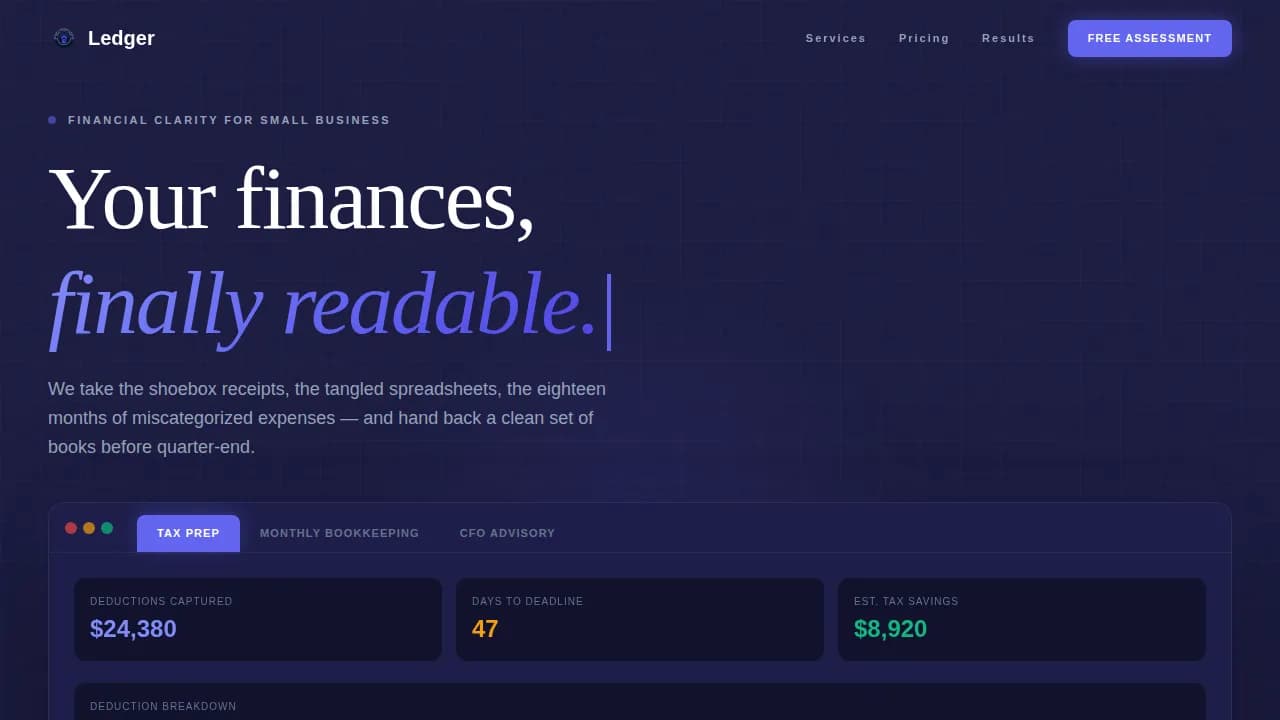 Ledger — Compliant Bookkeeping Service Landing Page Template
