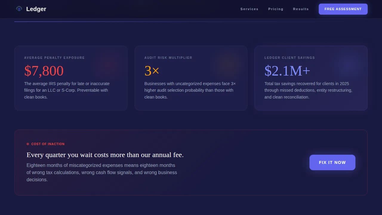 Ledger — Compliant Bookkeeping Service Landing Page Template