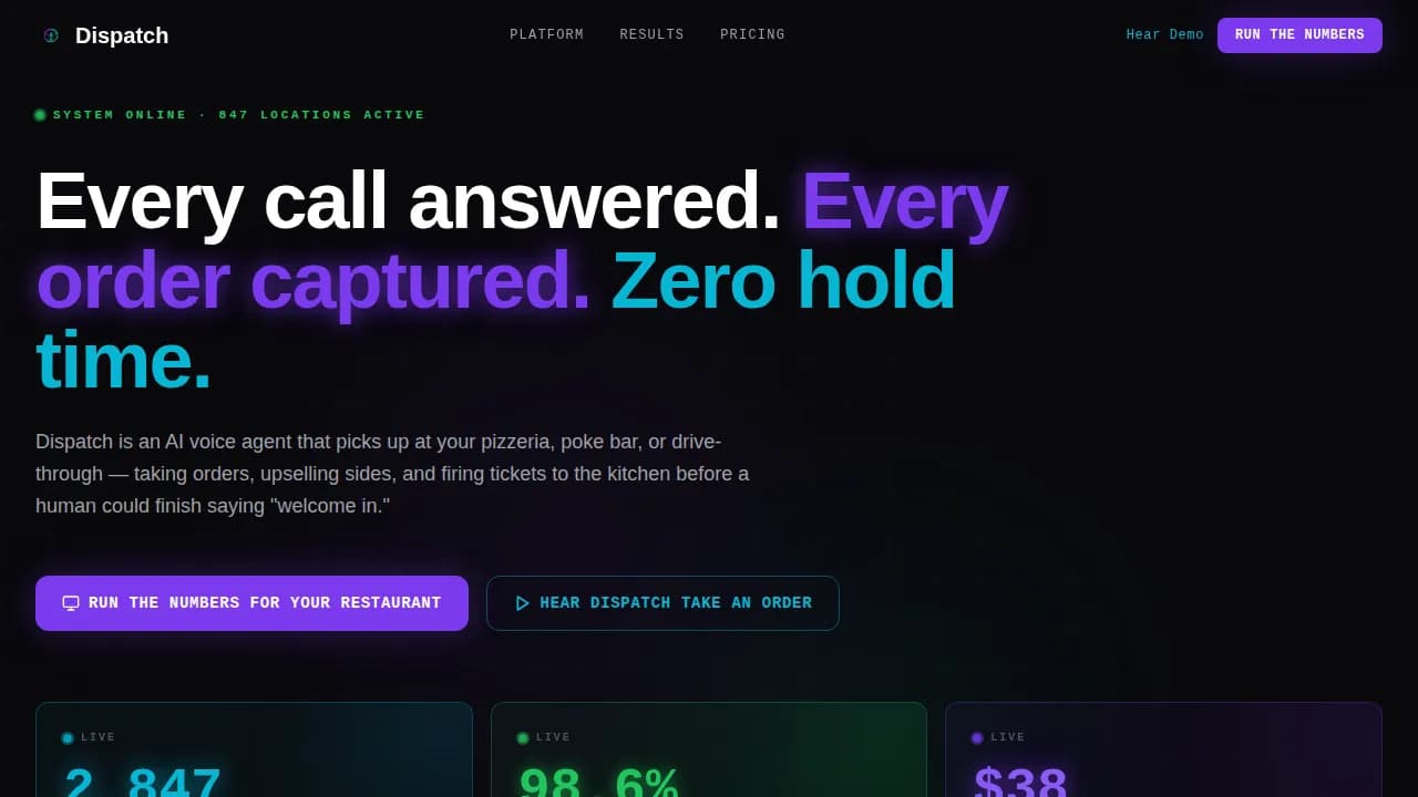 Dispatch — Smart Order System Landing Page Template