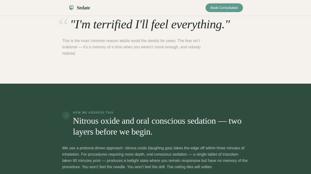 Sedate — Compassionate Anesthesia Dentistry Landing Page Template