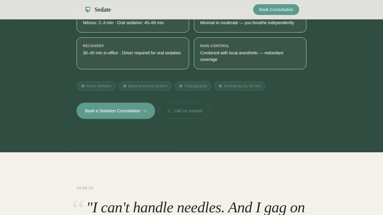 Sedate — Compassionate Anesthesia Dentistry Landing Page Template