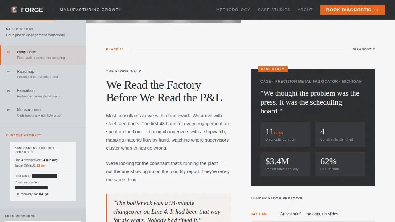 Forge — Proven Manufacturing Consultant Landing Page Template