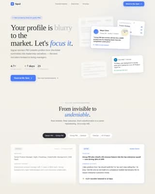 Signal - Lens-Framed Product Manager LinkedIn Optimization Landing Page Template