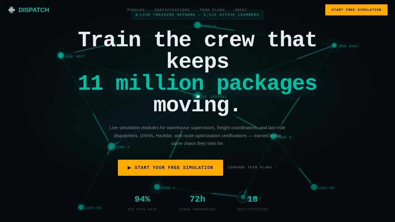 Dispatch — Smart Logistics Training Landing Page Template