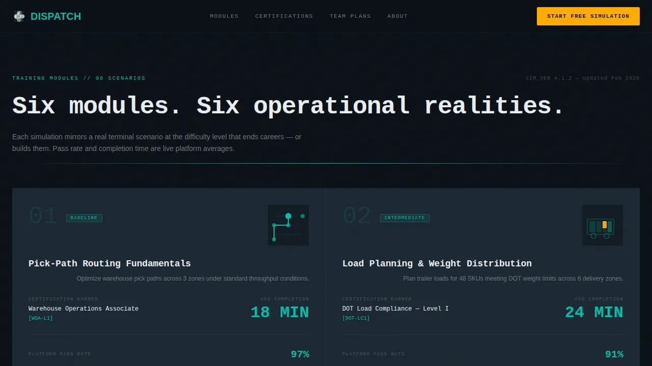 Dispatch — Smart Logistics Training Landing Page Template