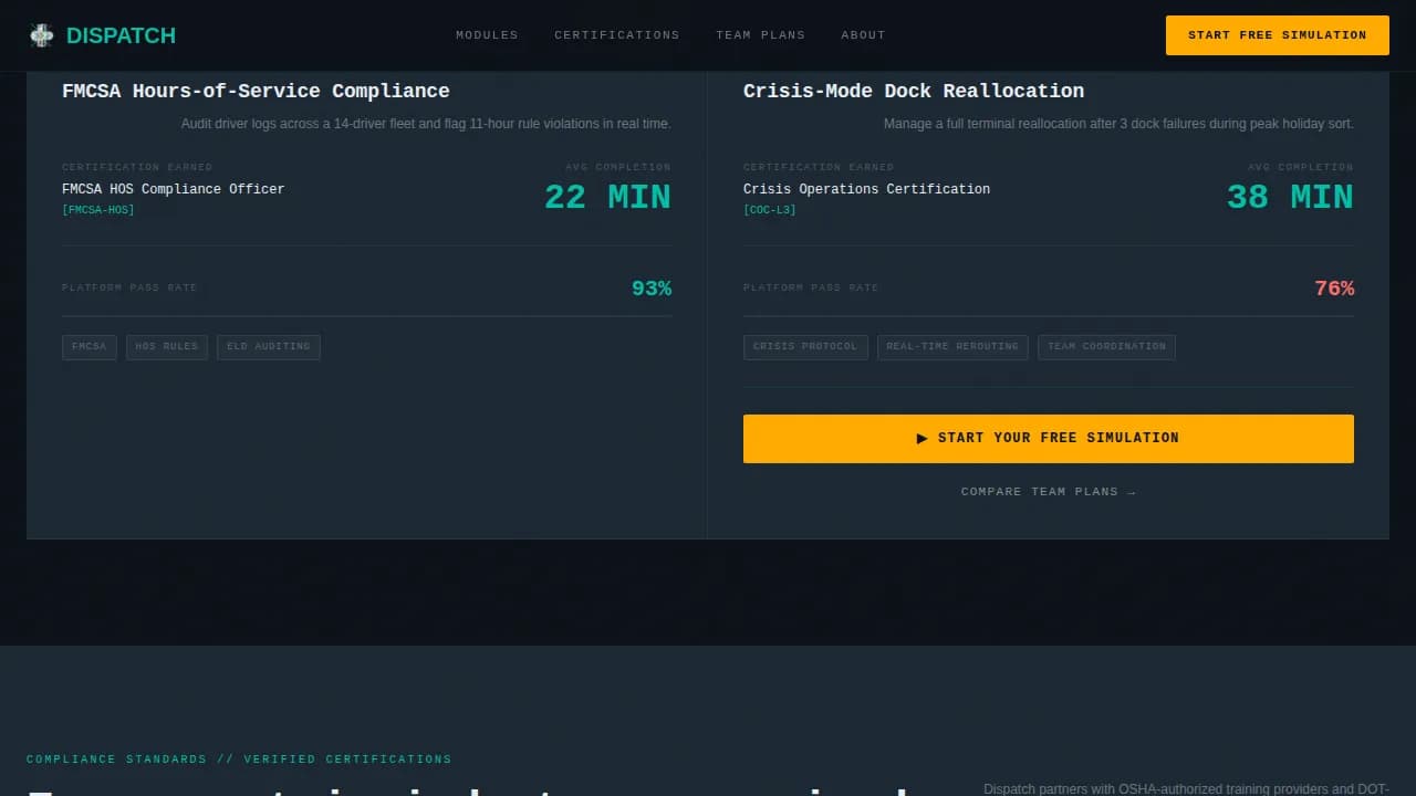 Dispatch — Smart Logistics Training Landing Page Template