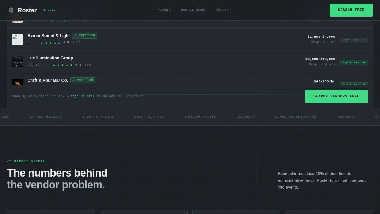 Roster — Smart Vendor Marketplace Landing Page Template
