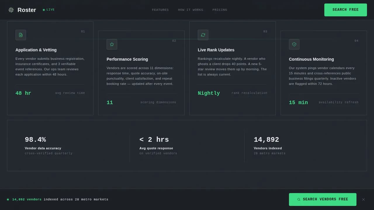 Roster — Smart Vendor Marketplace Landing Page Template